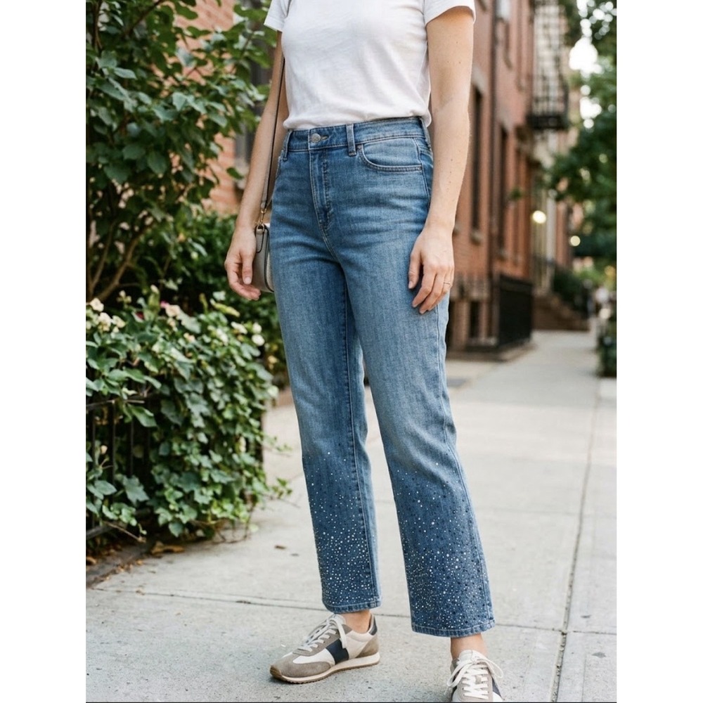 Talbots Barely Boot Denim Jeans Women's Size 14 Petite Rhinestone Bottom NWT
